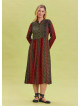 Patterned Crew Neck Button Detailed Brick Long Sleeve Dress 4445